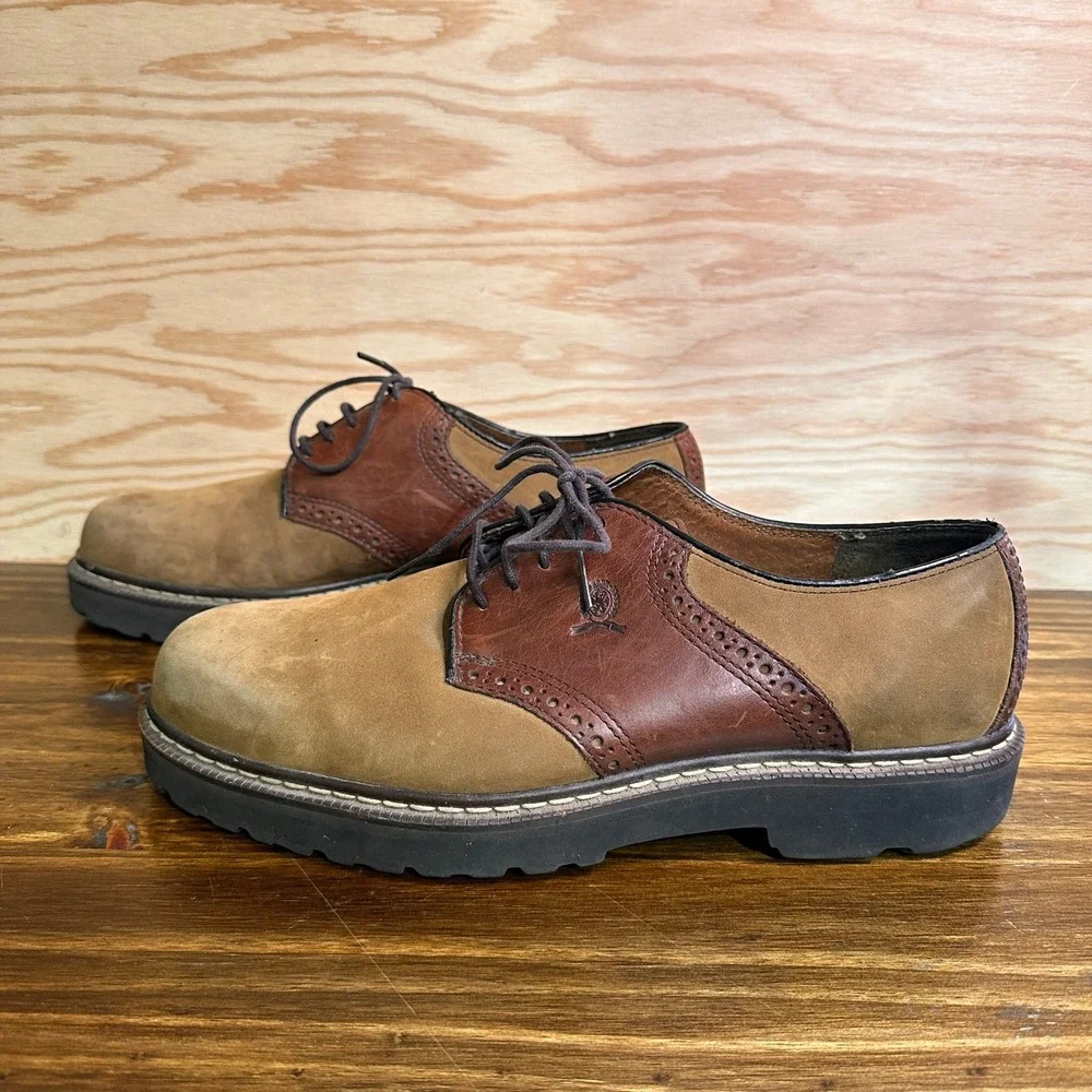 Tommy Hilfiger Oxford Saddle Shoes Mens 11 Brown Leather Suede Wingtip Lug Sole